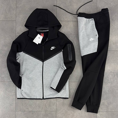 ست سویشرت شلوار نایک تکفلیس (NIKE TECH 2025) رنگ مشکی و طوسی پاندا سایز S